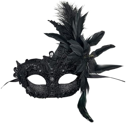 Gefomuofe Maskerade Maske Federmaske Karneval-Maske Schwarze Federmaske Rabenmaske Strass Metall Filigrane venezianische Maske Augenmaske Maskerade Maske für Karneval