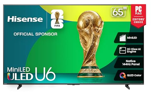 Hisense 65 Class U6 Series Mini-LED 4K UHD Smart Fire TV (65U65QF, 2025 Model) - QLED, Native 144Hz, HDR10+, Dolby Vision IQ, Dolby Atmos, Game Mode Pro, ALLM, Alexa Built in, Black