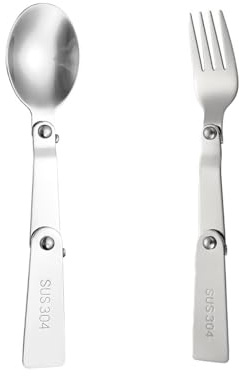 BHSTTNIXP 2 PCS Camping Cutlery,Camping Spork and Spoon,Stainless Steel Folding Fork and Spoon,Thermos Replacement Parts for Outdoor Picnic,Travel,Work