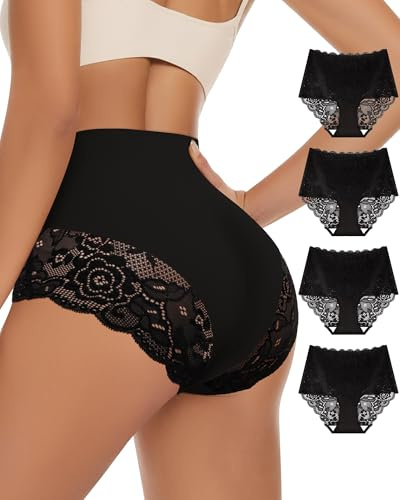 MIOTAN Culotte Femme Taille Haute en Dentelle | Entrejambe coton, Grande couverture, Évacue l'humidité, Élasticité, Léger, Élégant, Confort quotidien, Soirée