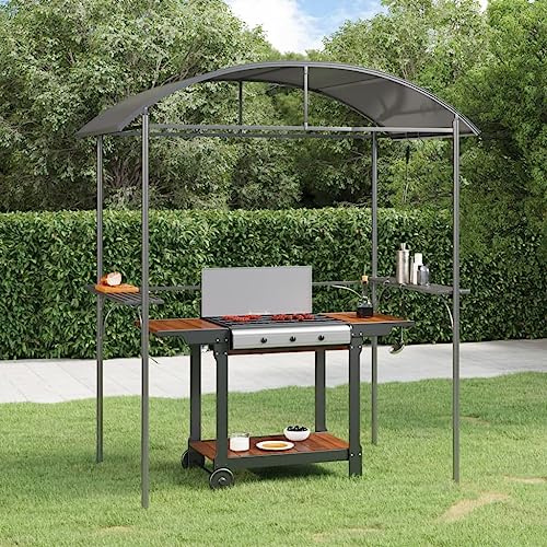 Massbinet Pavillon Grillpavillon mit Seitenregalen Anthrazit 220x115x230 cm Stahl
