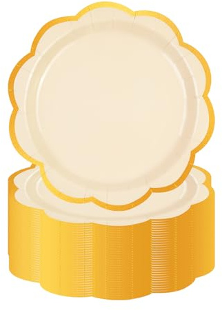 HFBOBP 50 Stück Einwegteller Elfenbein und Gold Partyteller,18CM Dessertteller Einmalteller Einweg Geschirr,7inch Partyteller Tisch Dekorationen Partygeschirr für Hochzeit Garten Geburtstag