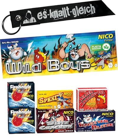 Knallkörper Wild Boys im 6er Pack mit Crackling Sternen von NICO Europe mit Anhänger