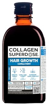COLLAGEN SUPERDOSE BY GOLD COLLAGEN Hair Growth - Integratore Capelli Liquido al Collagene Marino (75g) con Vitamina C, Biotina, Cheratina e Ingredienti Naturali Fortifica Capelli, Pelle, Unghie 300ml
