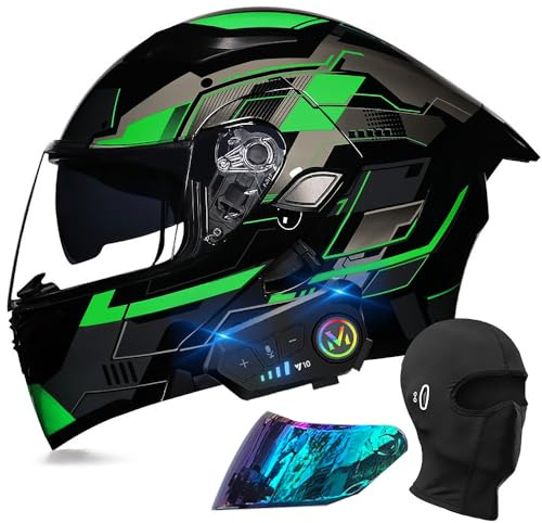 Bluetooth Modular Motorbike Helmet, DOT/ECE Approved Full Face Flip Up Double Visor Motorcycle Helmet, with Dual Speaker and Microphone, for Adults Men Women M~XXL
