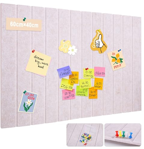 Große Pinnwand, 40 x 60 cm dekorative Pinnwand aus Filz, 0,9cm dick, faltbare Fototafel mit selbstklebendem Klebeband, Sichttafel für Wände zu Hause, im Büro - Beige