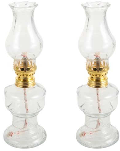 PartyKindom 2 Sets Retro Kerosene Oil Lamps Vintage Style Chinese-Style Decorative Lanterns with Spare Wicks for Home Living Bedroom Buddha Hall Indoor Use