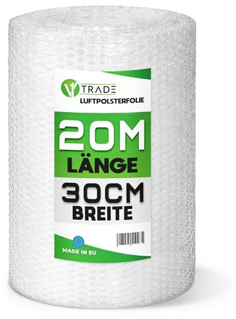 V1 Trade Bubbelplast 30cm x 20m – Skyddsplast för Mindre Paket och Flytt – Förpackningsmaterial för Hem och E-handel
