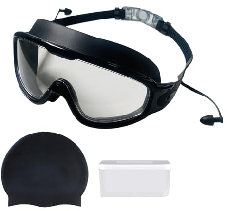 AOOOWER Lunettes de natation avec bouchons d'oreilles - Grand cadre - Lunettes de plongée pour femme et homme - Avec bouchons d'oreille