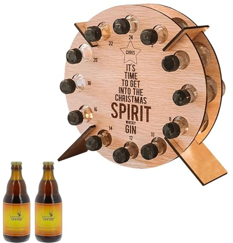 Calendrier de l'Avent en bois - Support de bouteille de vin compte à