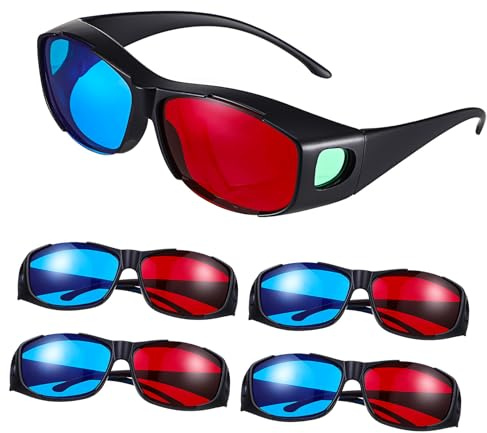 DIYEAH Set 5 Occhiali 3D Rossi e Blu per Film e Visione 3D Leggeri e Compatti per Cinema TV Videogiochi e Uso Domestico