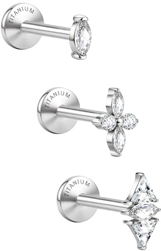 Sllaiss 3Pcs G23 Titan Helix Piercing Tragus Piercing Hypoallergen | Piercings Ohr 18G Innengewinde Flat Back Labret Conch Knorpel Schmuck 6mm 8mm Stab Silber Gold Stecker Set