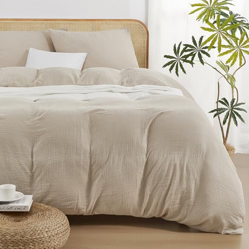 Duvetnova Musselin Bettwäsche 200x220 Baumwolle ÖKO-TEX Bettwäsche 200x220 Beige,Deckenbezug Extra Weich & Atmungsaktiv Bedding 1 Bettbezug 200x220+ 2 Kissenbezüge 80x80 - alle mit Reißverschluss