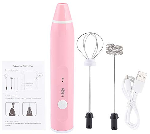 Montalatte Elettrico Ricaricabile, Frusta per Uova a 3 Velocità, Acciaio Inossidabile, Argento/Bianco/Rosa - Silenzioso, USB Universale, Ideale per Latte, Caffè e Casa (Rosa)