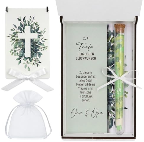 ZUKLA Verpackung für Geldgeschenke zur Taufe - Kästchen Geschenkset Geschenkbox - 16 x 10,5 cm - mit Reagenzglas - Geschenk für Jungen & Mädchen - Originelle Geldgeschenk Verpackung