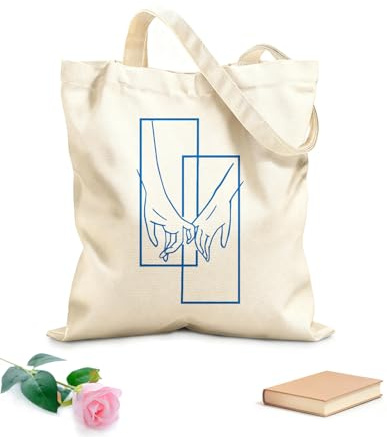 AILOONG Strandtasche aus Polyester-Baumwolle Mann und Frau halten Händchen – Paarliebe – Galerie – Abstrakt 340g/m² dickes Gewebe Hautfreundliches Material