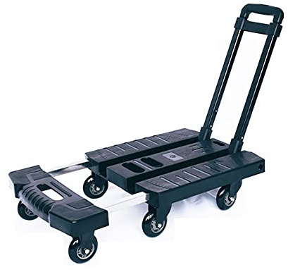 Carrito de mano plegable con 6 ruedas, plataforma resistente, asa expandible, perfecto para el hogar, oficina, viaje, equipaje, fácil transporte, capacidad de 330 libras
