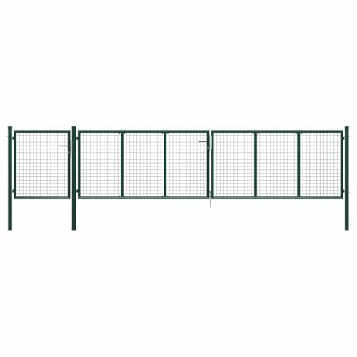 Cancello da giardino in acciaio verde, 500 x 125 cm, regolabile con rete metallica e serratura, robusto cancello per giardino, cortile, cancello d'ingresso con sicurezza e struttura in metallo