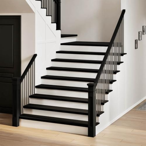 YunCangg 20 peldaños marrones y negros, 120 x 30 x 2 cm, madera maciza de roble para interiores y escaleras de caracol, antideslizantes, antiarañazos, reduce el ruido de pisadas, lavables, ideales
