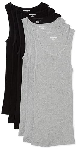 Amazon Essentials Men's Lightweight Breathable Cotton Slim Fit Tank Undershirts, Pack of 6, Black/Grey Heather, Small