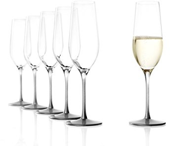 Stölzle Lausitz Sektgläser Silber Event 6er-Set 195 ml – Elegante Champagnergläser ideal für Sekt & Prosecco – Hochwertige Sektkelche mit silberfarbenem Fuß & Stiel – Spülmaschinenfest & stoßfest