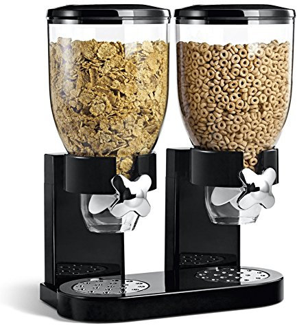 BAKAJI Dispenser Storage Dosatore Distributore Erogatore Cereali Pasta Caramelle Dolci Frutta Secca con Rotella Doppio Contenitore da 8 lt e Dosatore Interno (Nero)