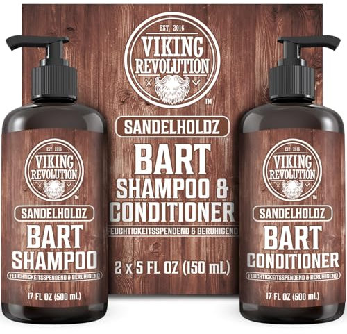 Viking Revolution - Beard Shampoo And Conditioner - Natural Beard Wash & Beard Conditioner With Argan & Jojoba Oils - Softens & Strengthens - Gifts For Men - Sandalwood - 2 x 500 ml