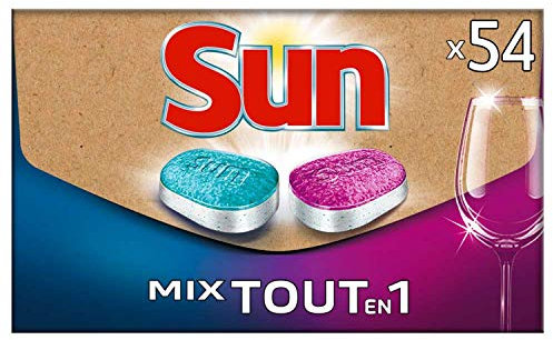 Sun Tablettes Lave-Vaisselle Mix Expert Tout-En-1, Format Pratique pour la Boîte aux Lettres, Fabriqué en France, 54 Lavages (Lot de 27 Tablettes Sun Expert et 27 Tablettes Sun Tout-En-1)