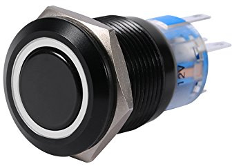 Fydun Interruttore a pulsante con chiusura a scatto a LED 19mm 12V LED ON/OFF Interruttore a pulsante con chiusura a scatto autobloccante impermeabile nero(bianca)