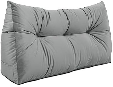 Lancashire Textiles Faux Suede Triangular Wedge Cushion - Headboard Bolster Support Pillow - Single Bed 20 x 50 x 90cm - Colour - Steel Grey