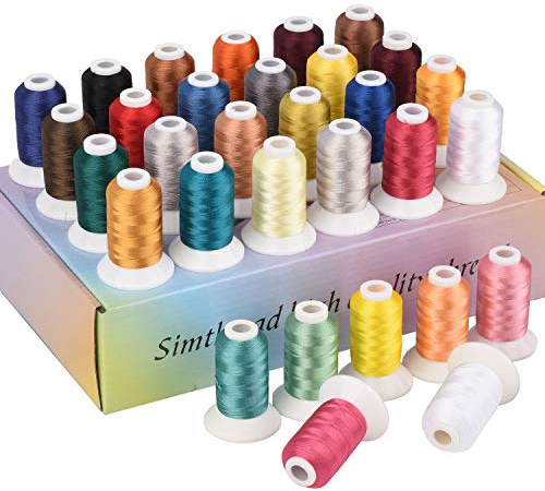 Simthread 32-färgs polyester maskin broderitrådsats 500M (550Y) – 30 unika nyanser + vit och svart – färgmatchande enligt Madeira och Robison-Anton-diagram – blandade färger 3