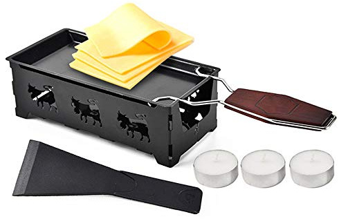Lancoon - Mini set di griglia per raclette, antiaderente per formaggi, con manico pieghevole in legno, riscaldata da Candlelight