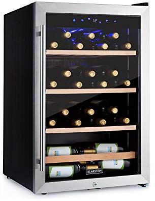 KLARSTEIN Vinoteca 48 Botellas, Nevera Vinos, Una Zona de Refrigeración, Nevera Expositora Vino y Cerveza, Vinoteca Interior y Exterior con Puerta de Cristal,Vino con Protección UV, 4-18°C