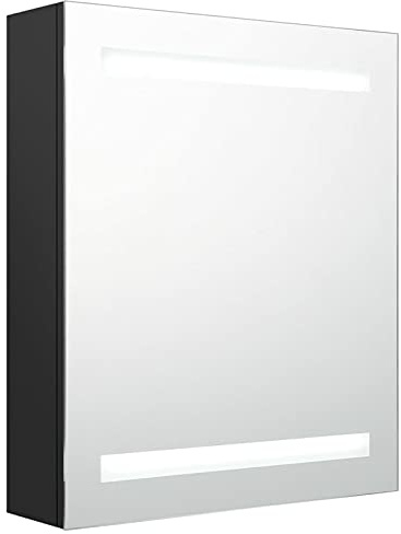 Gecheer LED-badrum, spegelskåp, spegelskåp för badrum med LED-belysning, väggskåp, väggspegelskåp, skåp, badrumsmöbler, med 3 hyllor, svart 50 x 14 x 60 cm