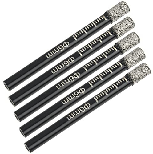 DODUOS 5PCS 6mm Porcelain Tile Drill Bit, Dry Diamond Drill Bits Glass, Granite, Ceramic Tile, Round Shank Professional Diamond Tipped Drill Bits with Wax Core for Cool Heat Dissipation