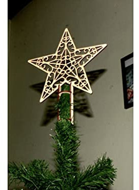 Pet-Jos Weihnachtsbaumspitze, Naturstern, Holzbaumschmuck, Baumkrone, Ornament, ausgehöhltes Design, 20 cm, Gold, Modern, Winter, Baumspitze