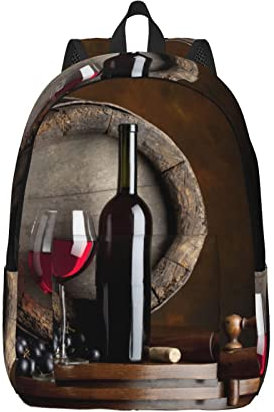 MIXMEY Sac à dos en toile imprimé ballon de football, matériau décontracté en toile, adapté à diverses occasions, Verre à vin rouge, S