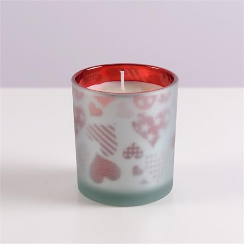 Hiseng 4er-Set Teelichthalter Glas Kerzenhalter Silber-Rot Herzmuster Votivkerzenhalter, Teelichtgläser Kerzenleuchter Teelichter, Tischdeko für Valentinstag, Jahrestag, Hochzeit (Stil C)