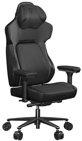 ThunderX3 CORE Modern - Ergonomischer Gaming Stuhl, Sitzfläche neigbar, Lendenwirbelstütze, Memory Foam Kopfstütze, Fußstütze, Kunstleder – Schwarz