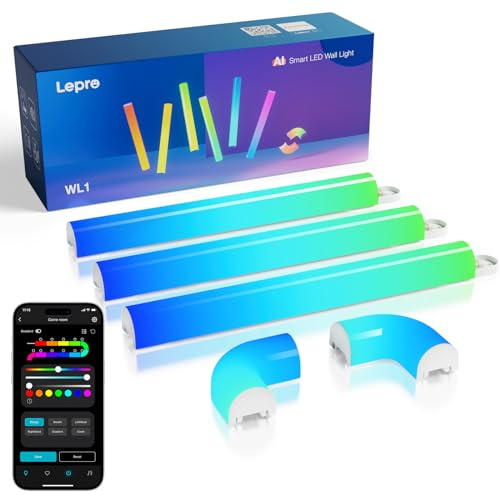 Lepro WL1 AI Smart Wall Light RGB,Music Sync Gaming Lights,Personalized AI Lighting Designer,Voice Control,LED Light Bar for Home Decor,Mood Light Work with Alexa,Google Assistant,6 Pcs with 2 Corners