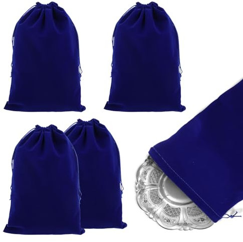 Amabro 4PCS Silver Storage Bags, 11.8 x 7.8 Anti Tarnish Cloth Bag Fabric Cloth Pouch for Protection Jewelry Flatware Silverplate Tarnish Cleaning