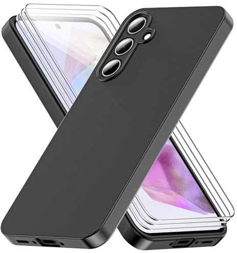 SOGUDE Hülle für Samsung Galaxy A35 5G HandyHülle Silikon Case mit 3 Stück Schutzfolie, Dünne Weiche TPU Silikon Stoßfest Schutzhülle, Kratzfeste Rundumschutz Samsung A35 Hülle, Schwarz