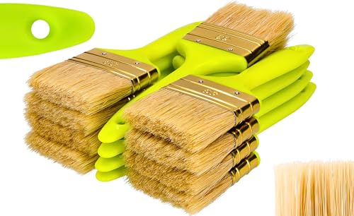 ToolSpace Set med 12 platta borstar – 63 mm – platt borste – ergonomiskt plasthandtag – naturborst med syntetisk borstblandning – täta borst – för alla typer av färger.