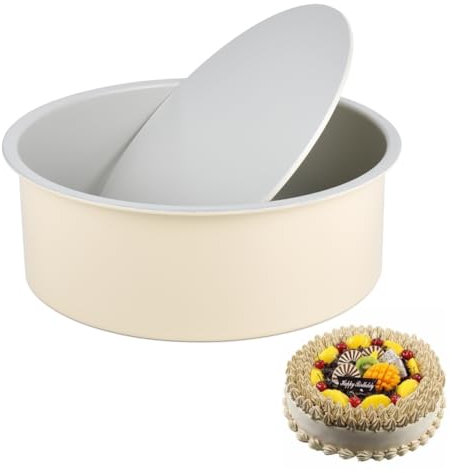 Guowall 8 inch Cake Tin, Round Cake Pan with Loose Base, Baking Pan, Double Coated, Cream