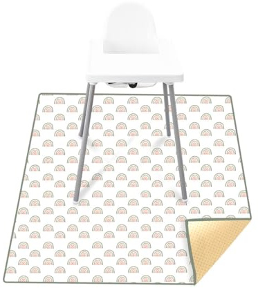Treer Unterlage Hochstuhl, 110x110cm Baby Hochstuhl Bodenmatte Spritzmatte für Unter Hochstuhl Wasserdicht rutschfest Bodenschutzmatte Karikatur Krabbelmatte Faltbar Baby Spielmatte (Regenbogen)