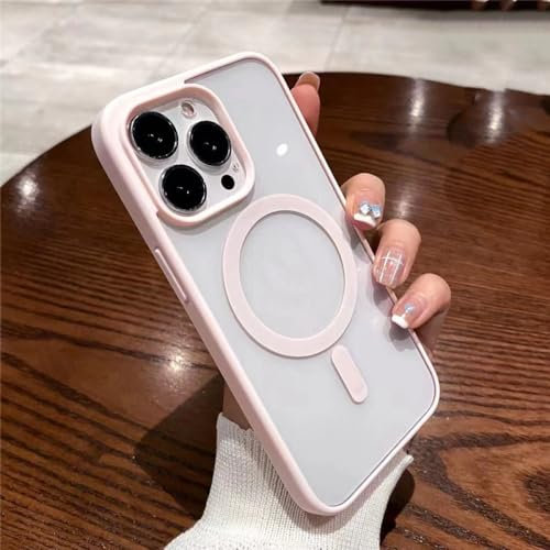 ADKOT Custodia di ricarica wireless magnetica per iPhone 14 11 12 13 Pro Max X XR XS 7 8 Plus Custodia morbida in silicone trasparente,Rosa,Per iPhone 13 Mini