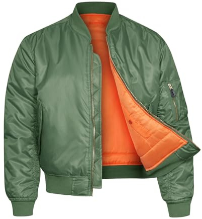 VINTIKA Bomber Jacket MA1 Classic US Air Force Pilot Flight Military Style Nylon Padded Coat - Olive - 2XL