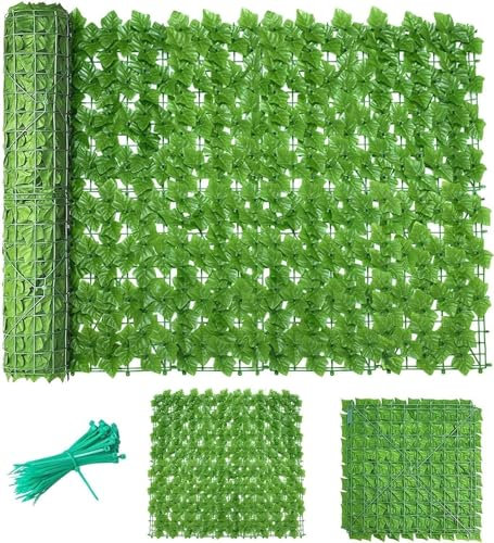 Yoeoefuo Efeu Sichtschutz Terrasse Gartenhecken Balkon Künstliche Hecken 1x1m 1x5m 1x10m Künstliche Pflanzenwand Gartensichtschutz Schattennetz Grüner Zaun Sichtschutzwände(Color:Style 7,Size:1x4m)