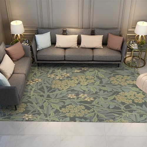 BYLEEHOMED Dunkelgrüne große Teppiche Blumen und botanische niedrigflorige Teppiche 90X150cm Boho Pflanze Akzent Teppich für Hotel Büro Bauernhaus Weiche Türmatte