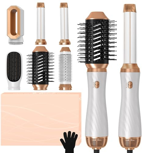 Haarstyler Hair Styler Set OKWRAP Air Styler set 6 In 1 Mit Rundbürstenföhn Warmluftbürste Thermal Brush Airflow Lockenstab Automatisch, Volumen Föhnbürste,Für Glätten, Trocknen, Volumen, Locken